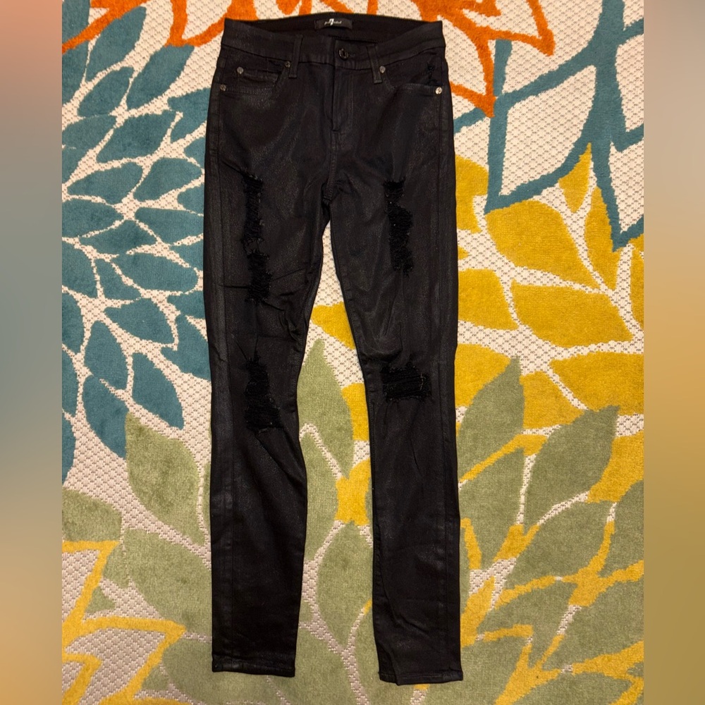 7 For All Mankind Black Coated Skinny Jeans Size 26
